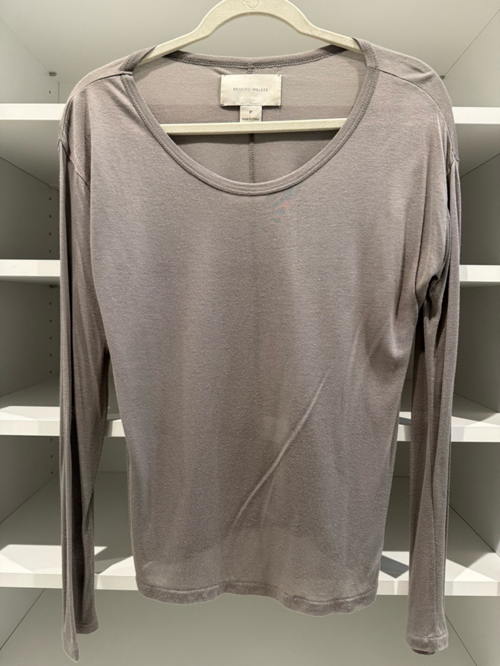 Brochu Walker Long-Sleeve Scoop Neck Top — Taupe Gray